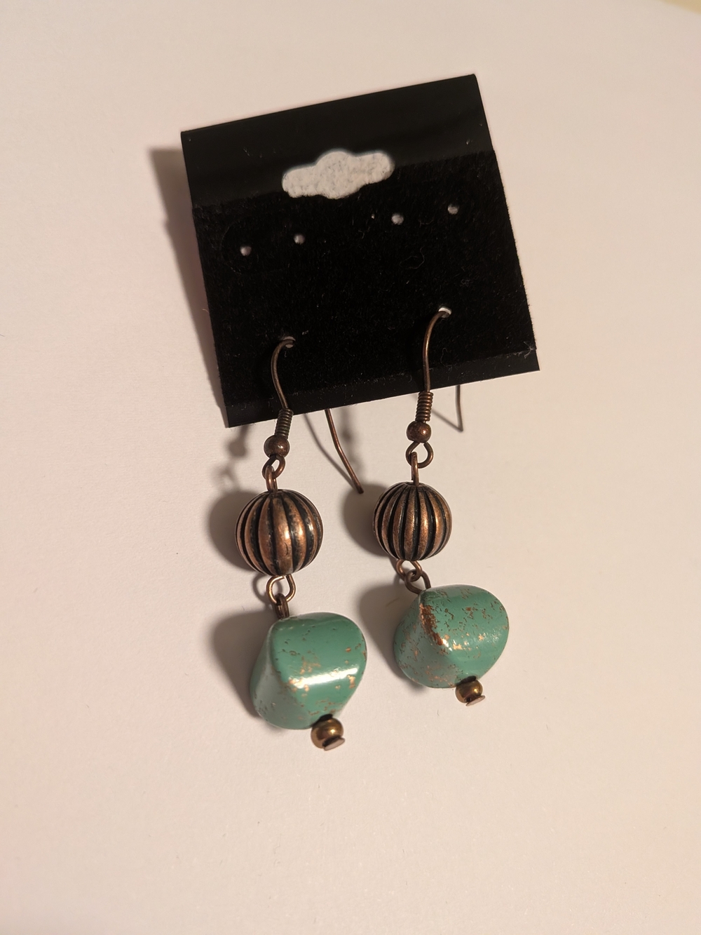 Turquoise Stone Drop Earrings with Antique Bronze Accents